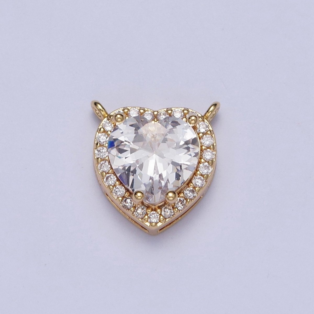 Dainty Full Heart Love 16K Gold plated Charm Connector Clear micro pave Cubic Zirconia Crystal Connector for Bracelet Necklace Supply G-525 - DLUXCA