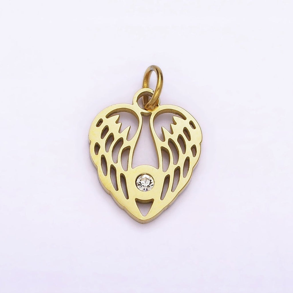 Dainty Gold Angel Wing Charm in Stainless Steel Heart Pendant P-879 - DLUXCA