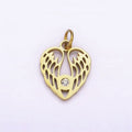Dainty Gold Angel Wing Charm in Stainless Steel Heart Pendant P-879 - DLUXCA