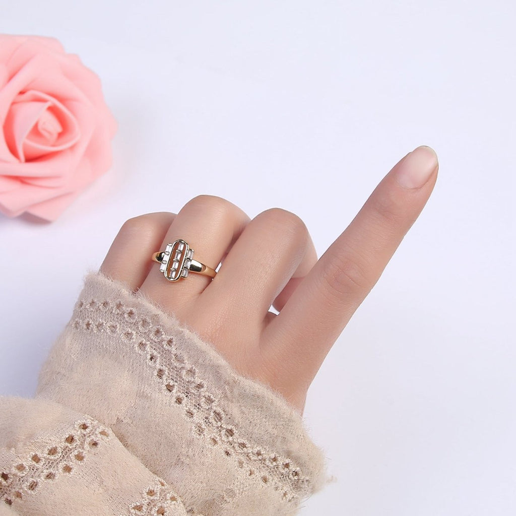 Dainty Gold Baguette Ring for Stackable Jewelry Green / Clear Cz Pill Ring U-472 U-473 - DLUXCA