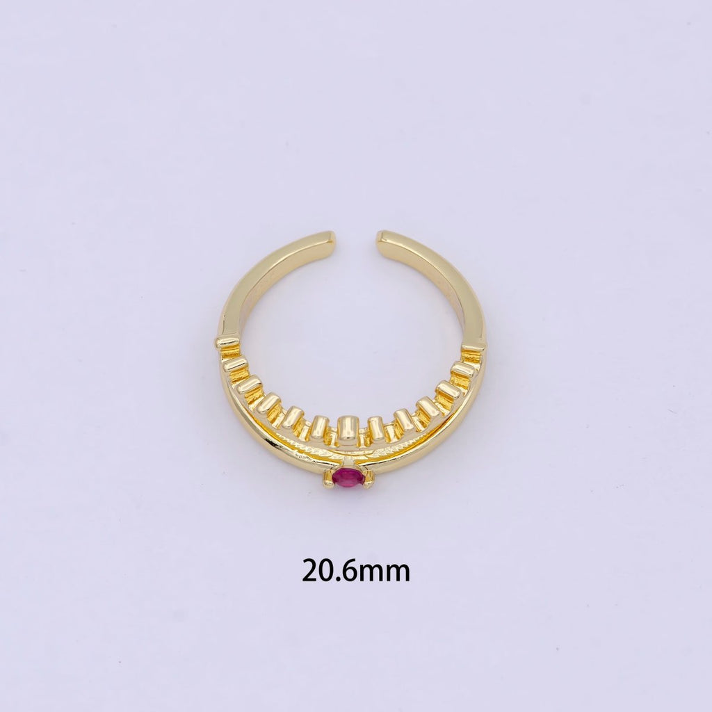 Dainty Gold Band Fuchsia Pink Cz Ring Open Adjustable Stackable Jewelry S-311 - DLUXCA