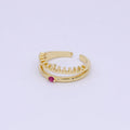 Dainty Gold Band Fuchsia Pink Cz Ring Open Adjustable Stackable Jewelry S-311 - DLUXCA