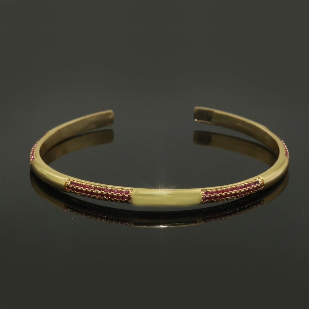 Dainty gold bracelet, thin gold cuff, Pink CZ minimalist jewelry, layering jewelry, gift for her, delicate Bangle bracelet | WA-184 Clearance Pricing - DLUXCA