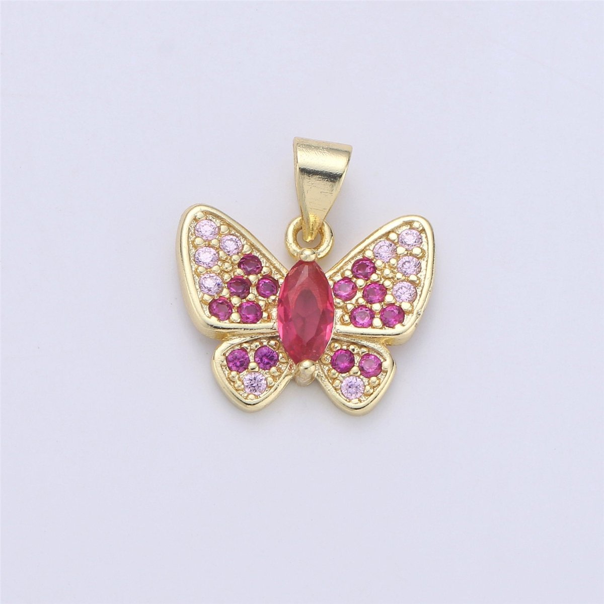 Dainty Gold Butterfly Charm - 14k Gold plated Charm - 17X16mm - Butterfly Pendants - Micro Pave Charms Cubic Charms C-796 - DLUXCA