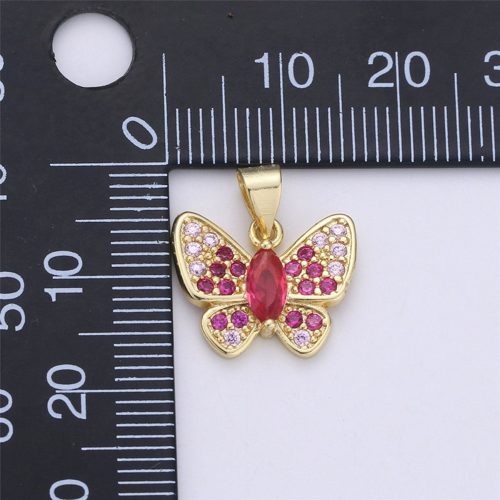 Dainty Gold Butterfly Charm - 14k Gold plated Charm - 17X16mm - Butterfly Pendants - Micro Pave Charms Cubic Charms C-796 - DLUXCA