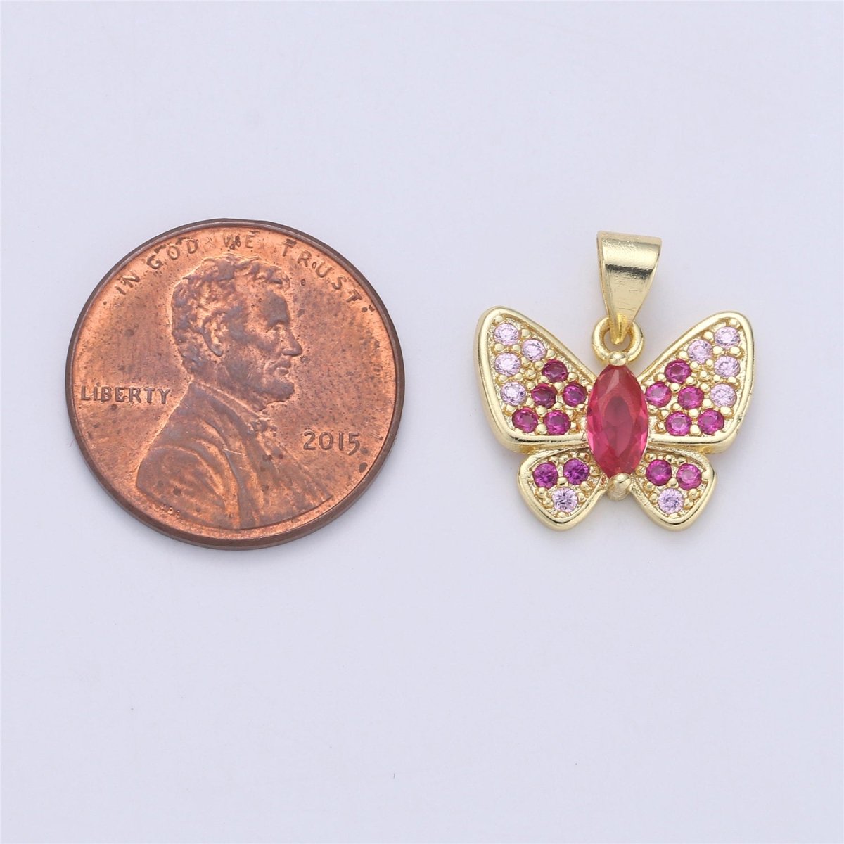 Dainty Gold Butterfly Charm - 14k Gold plated Charm - 17X16mm - Butterfly Pendants - Micro Pave Charms Cubic Charms C-796 - DLUXCA