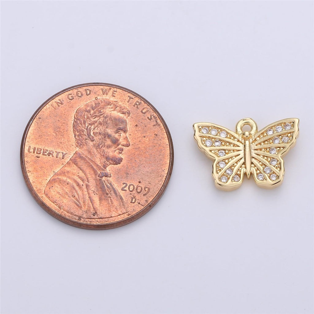 Dainty Gold butterfly Charm w/ Clear Micro Pave Cubic Stone Charm Insect Charm Animal Charm for Bracelet Earring Necklace Charm C-681 - DLUXCA