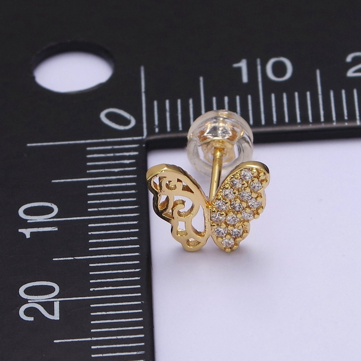 Dainty Gold Butterfly Stud Earrings, 18k Gold plated Delicate Butterly Stud Earring Earlobe Earring V-127 - DLUXCA