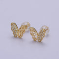 Dainty Gold Butterfly Stud Earrings, 18k Gold plated Delicate Butterly Stud Earring Earlobe Earring V-127 - DLUXCA