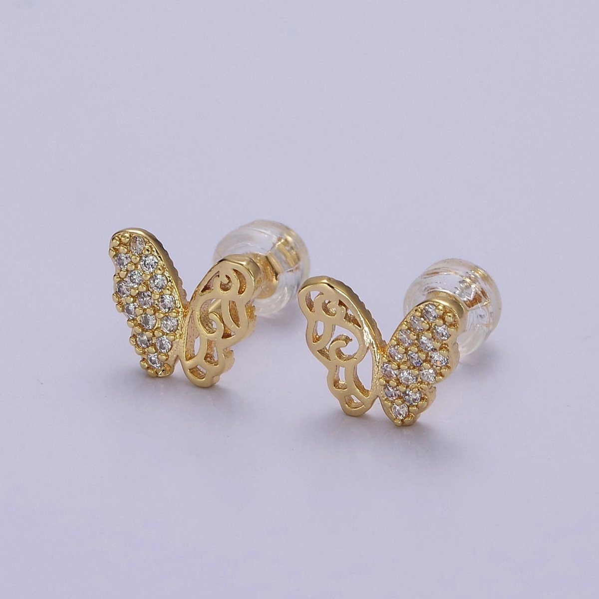 Dainty Gold Butterfly Stud Earrings, 18k Gold plated Delicate Butterly Stud Earring Earlobe Earring V-127 - DLUXCA