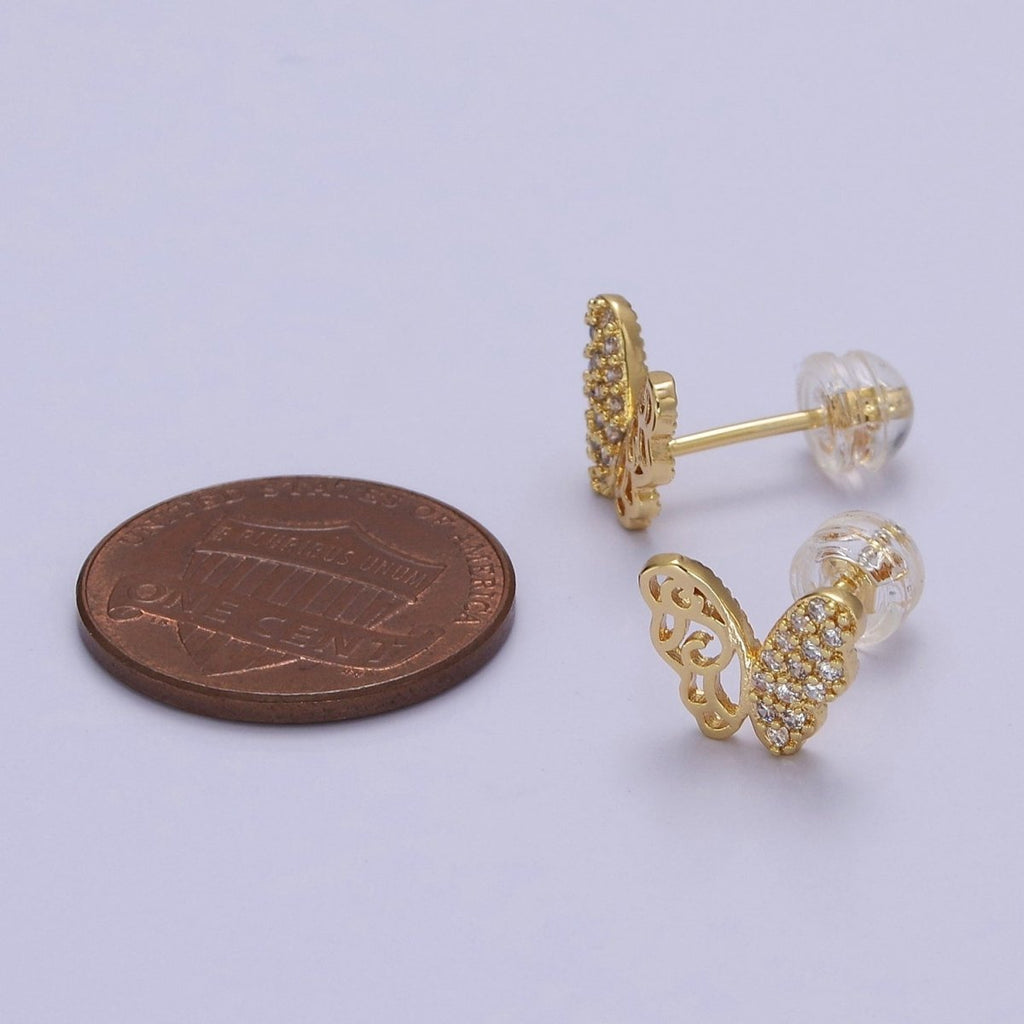 Dainty Gold Butterfly Stud Earrings, 18k Gold plated Delicate Butterly Stud Earring Earlobe Earring V-127 - DLUXCA
