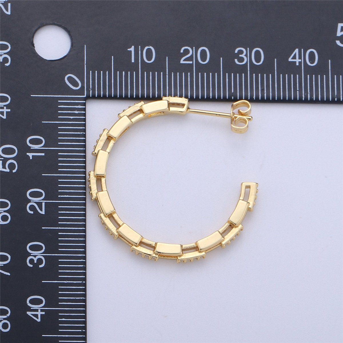 Dainty Gold Chain Earring- Curb Chain Earring - Micro Pave Thin Earring - Gold plated Hoop Ring - Minimalist Jewelry - Silver Link Earring Q-537 Q-538 - DLUXCA