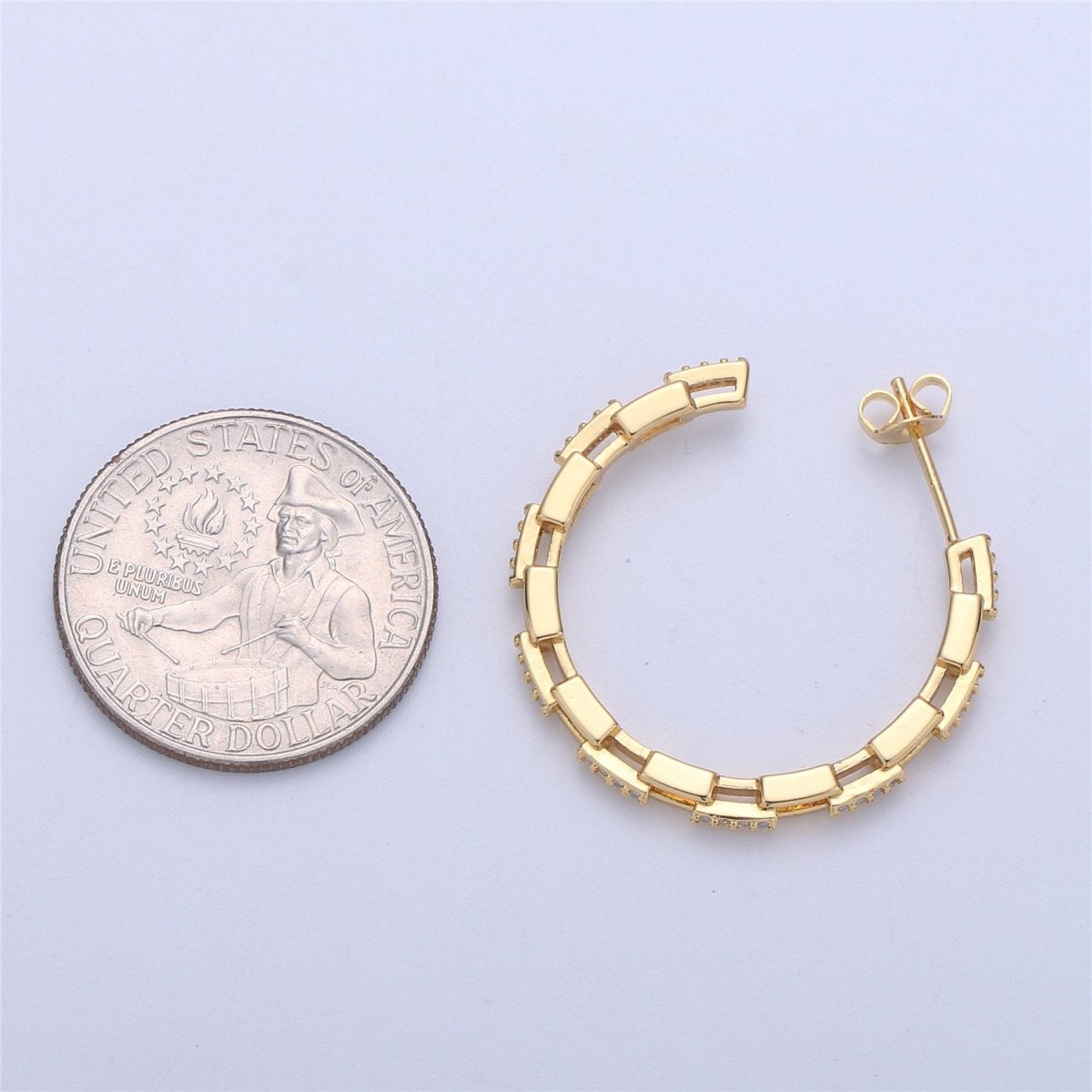 Dainty Gold Chain Earring- Curb Chain Earring - Micro Pave Thin Earring - Gold plated Hoop Ring - Minimalist Jewelry - Silver Link Earring Q-537 Q-538 - DLUXCA
