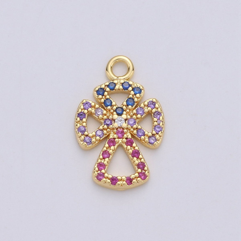 Dainty Gold Cross Charm Micro Pave Cross Charm Cubic Multi Color CZ Cross charm for Bracelet earring Necklace Component Supply C-882 - DLUXCA