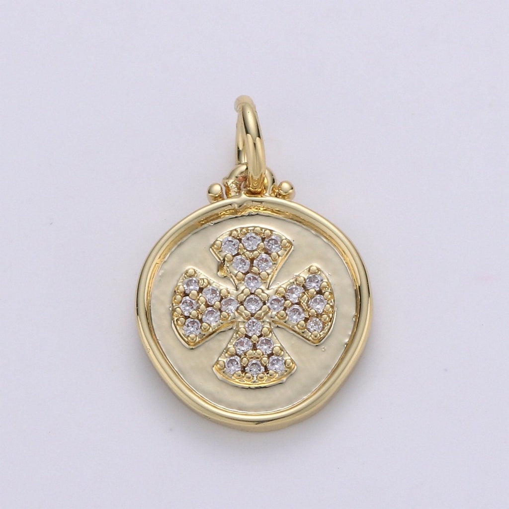 Dainty Gold Cross Charm Micro Pave Cross Charm Cubic Round Disc Coin charm for Bracelet earring Necklace Component Supply D-129 - DLUXCA