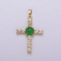 Dainty Gold Cross Pendant With Jade Beads for Necklace Earring Component Supply O-268 - DLUXCA