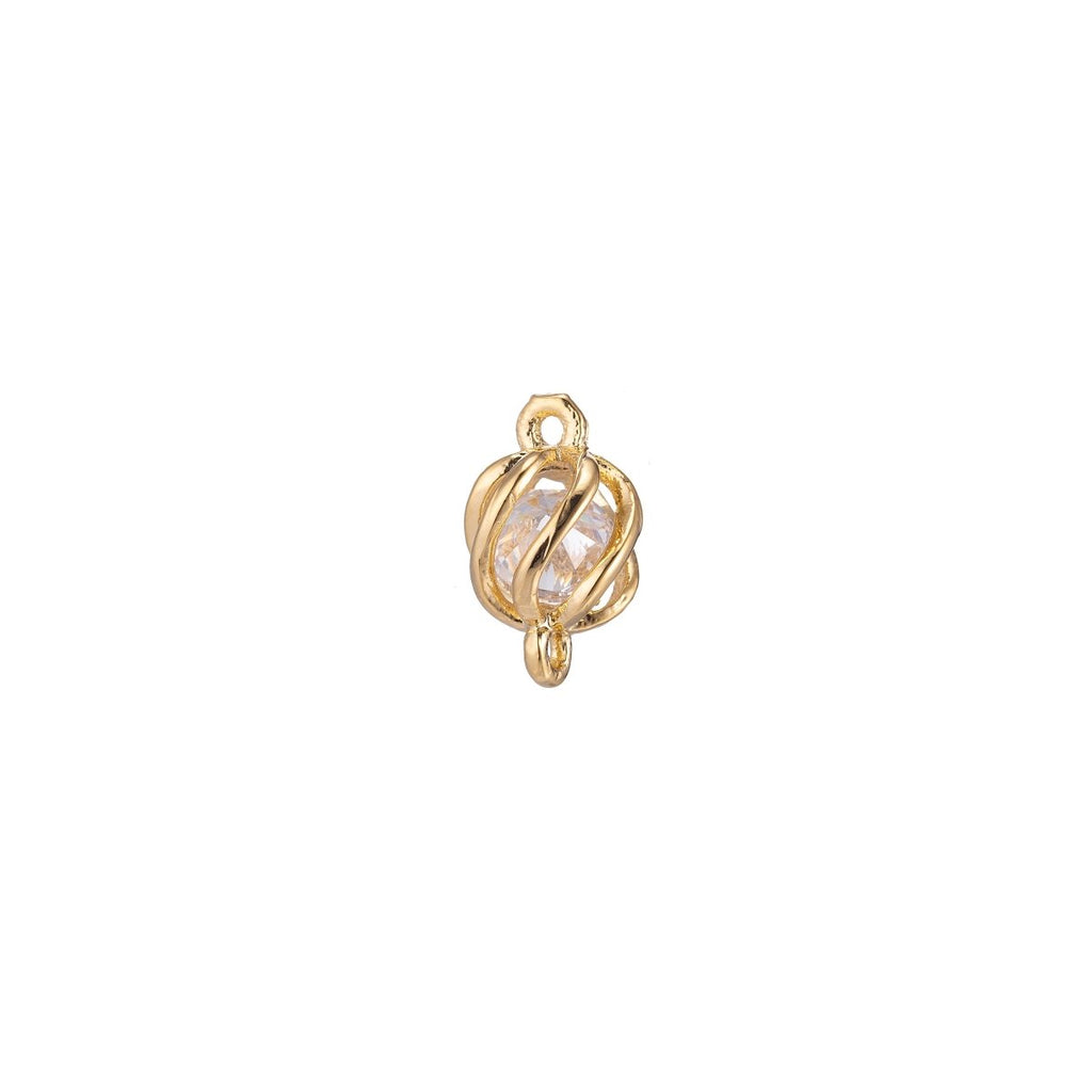 Dainty Gold Crystal Ornament Style Bracelet Connector, Elegant Modern Micro Pave CZ Charm, Stripes Necklace Pendant for Jewelry Making F-736 - DLUXCA
