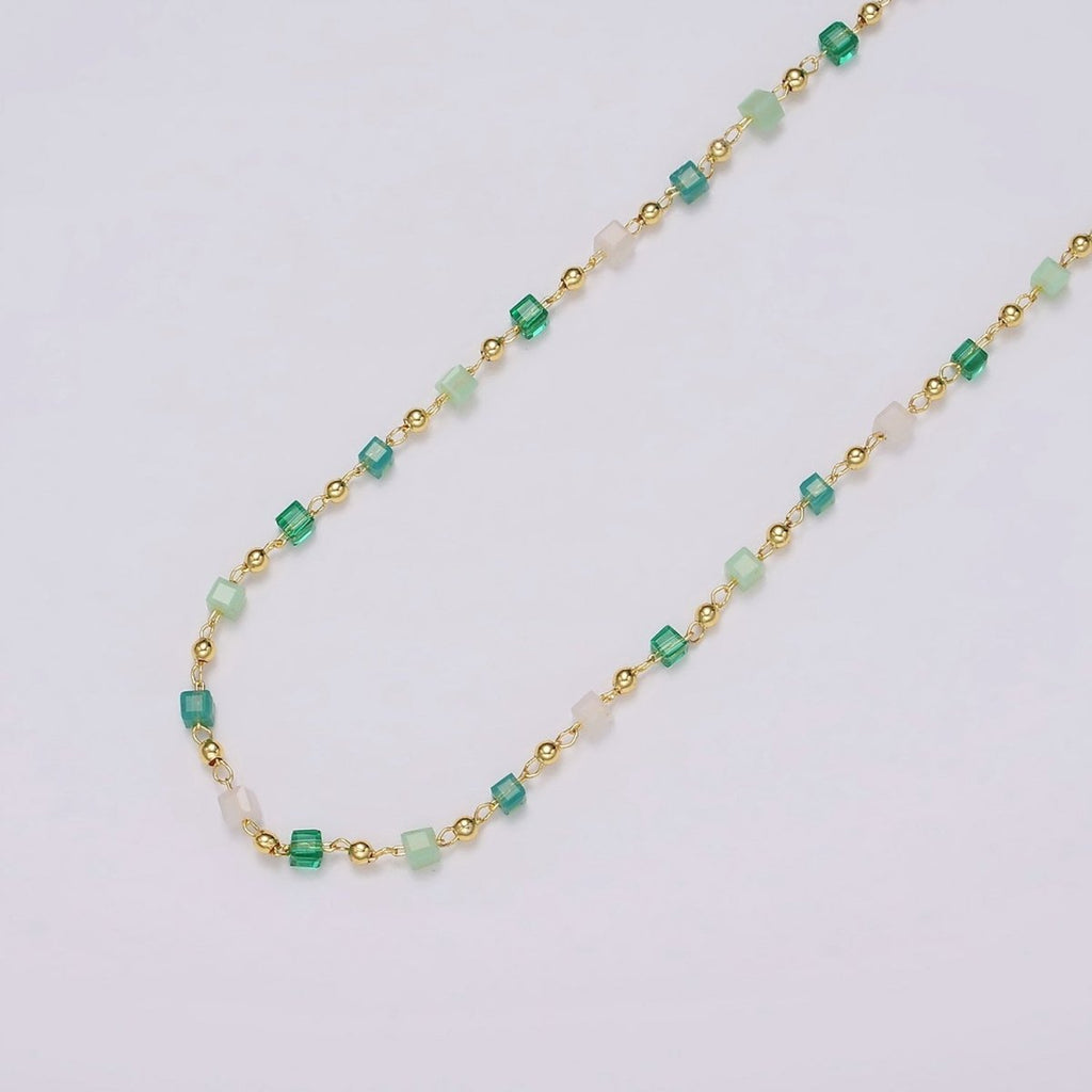 Dainty Gold Cube Beaded Chain for Jewelry Making Gold Satellite Crystal Bead Chain by Yard | ROLL-1390 - DLUXCA
