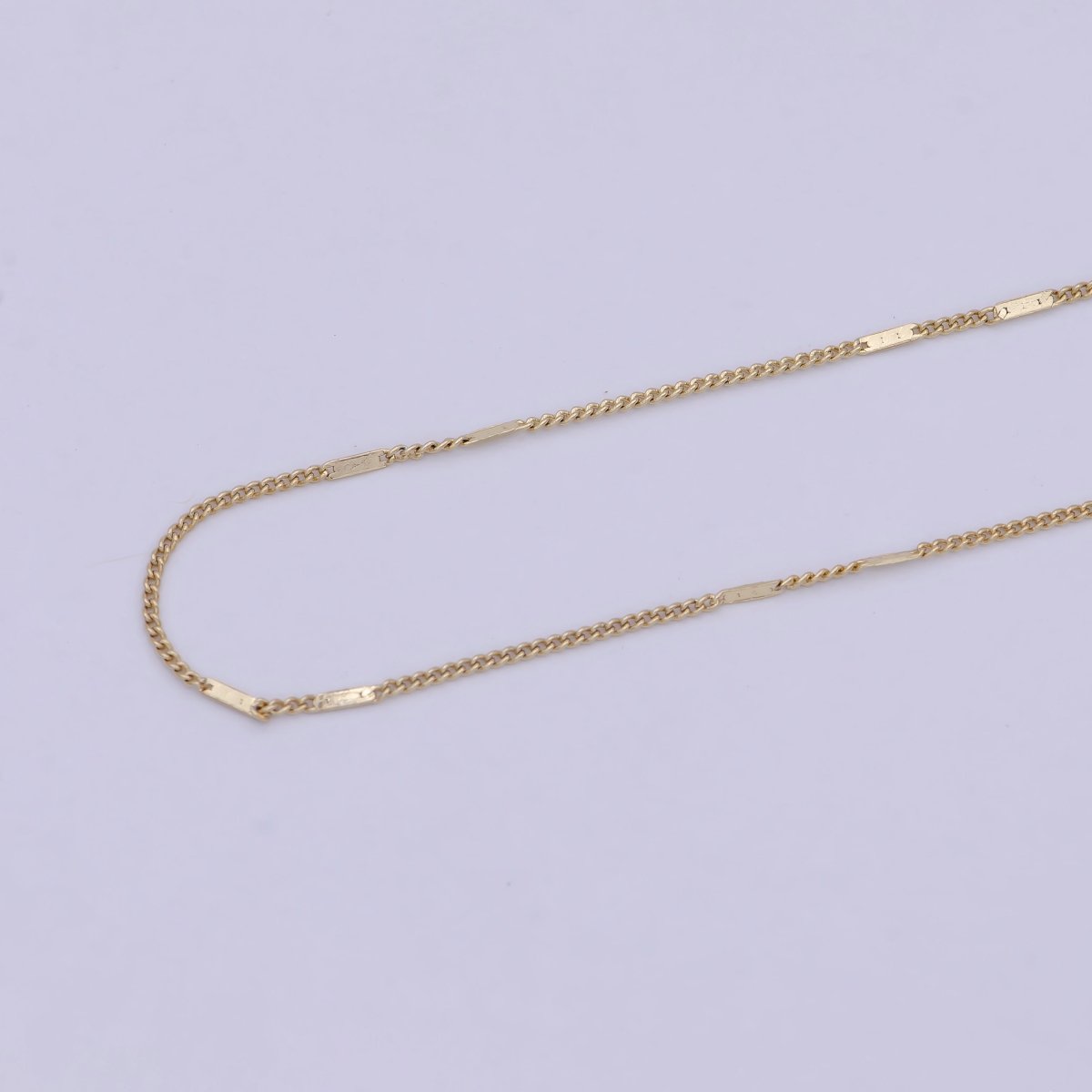 Dainty Gold Curb Chain 0.8 MM Fine 14k Gold plated Minimalist Chain 17.7" Wholesale Necklace | WA-750 Clearance Pricing - DLUXCA