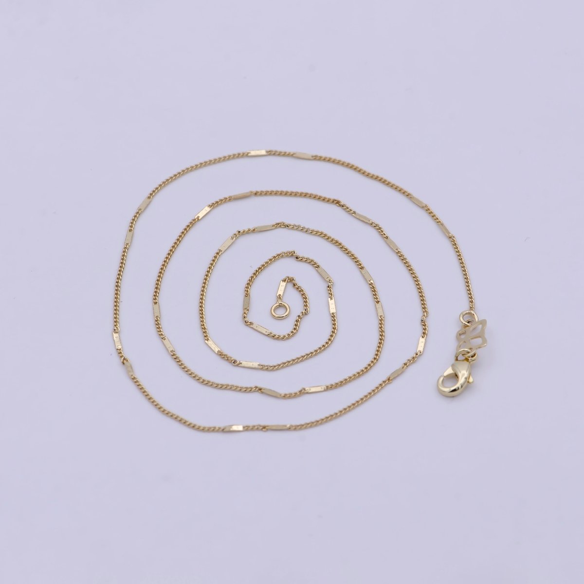 Dainty Gold Curb Chain 0.8 MM Fine 14k Gold plated Minimalist Chain 17.7" Wholesale Necklace | WA-750 Clearance Pricing - DLUXCA