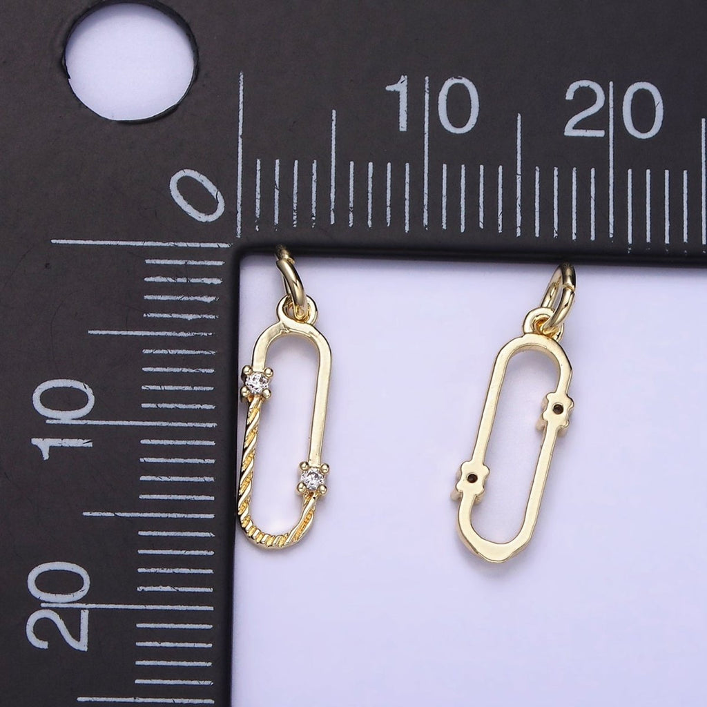 Dainty Gold Cz Oval Geometric Charm Paperclip Link Pendant AG-657 - DLUXCA