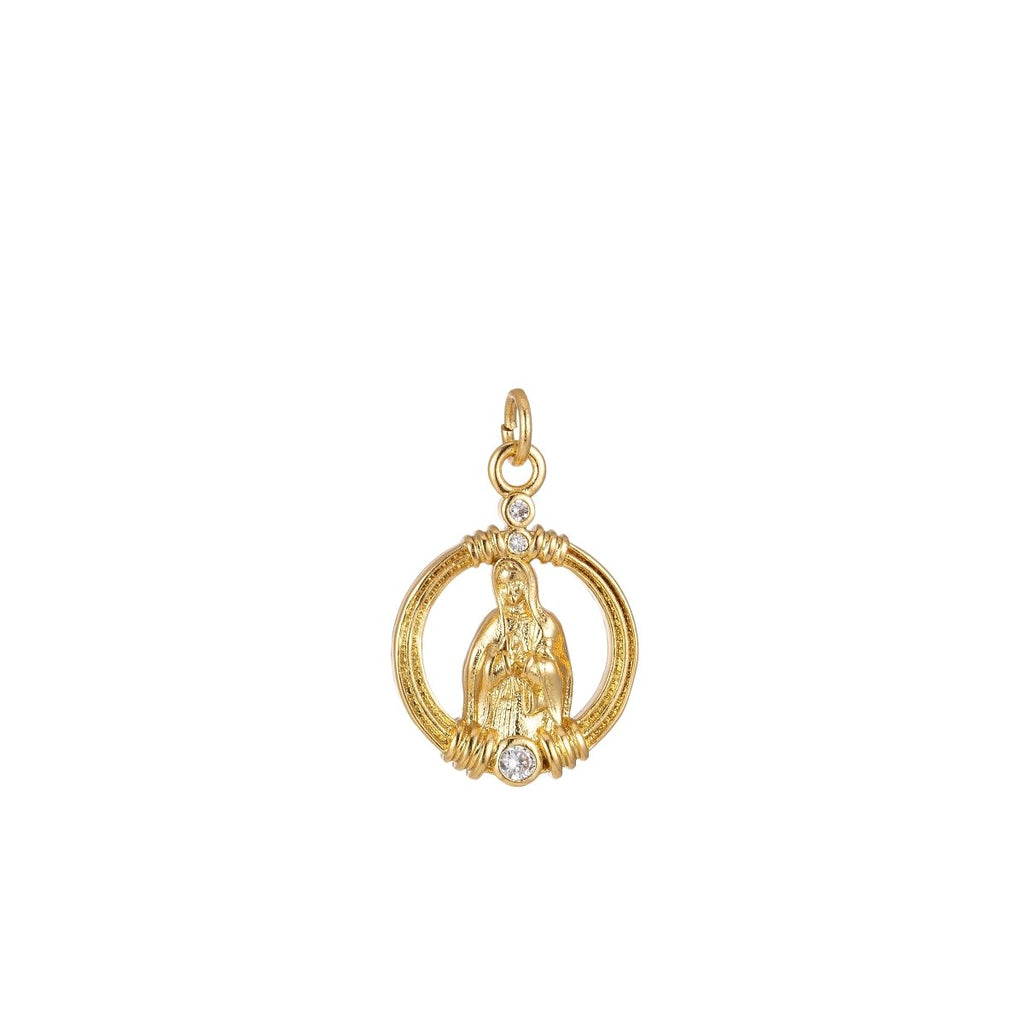 Dainty Gold Elegant Simple Religious Mother Mary Charm Pendant for Religious Jewelry Making E-900 - DLUXCA