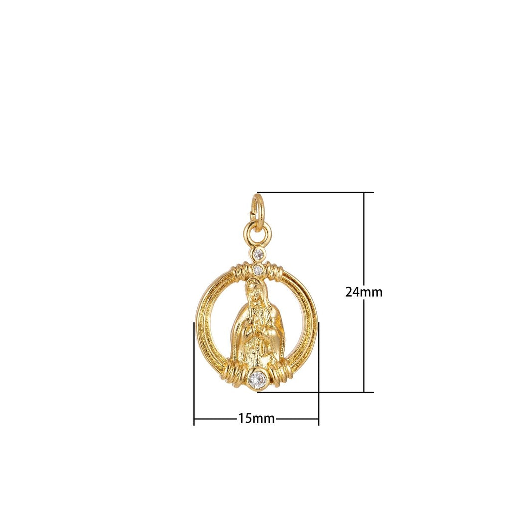 Dainty Gold Elegant Simple Religious Mother Mary Charm Pendant for Religious Jewelry Making E-900 - DLUXCA