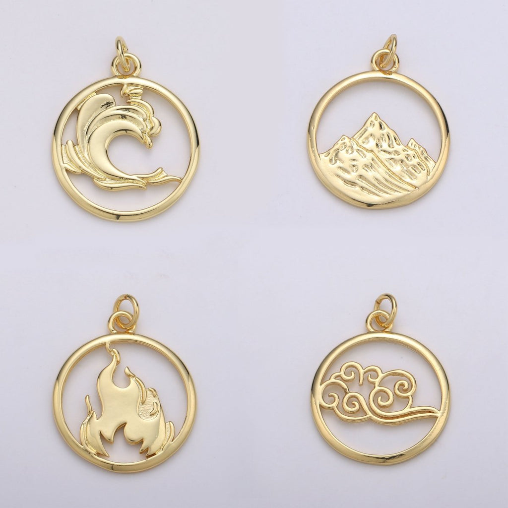 Dainty Gold Element Charm Fire Wind Earth Ocean Wave Charm. 24K Gold plated Charm for Bracelet Necklace Earring Supply D-915 D-923 - D-925