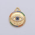 Dainty Gold Evil Eye Charm 14k Gold plated Micro Pave Eye Charm Multi Color CZ evil eye to protects its wearer from negative vibes, C-884 - DLUXCA