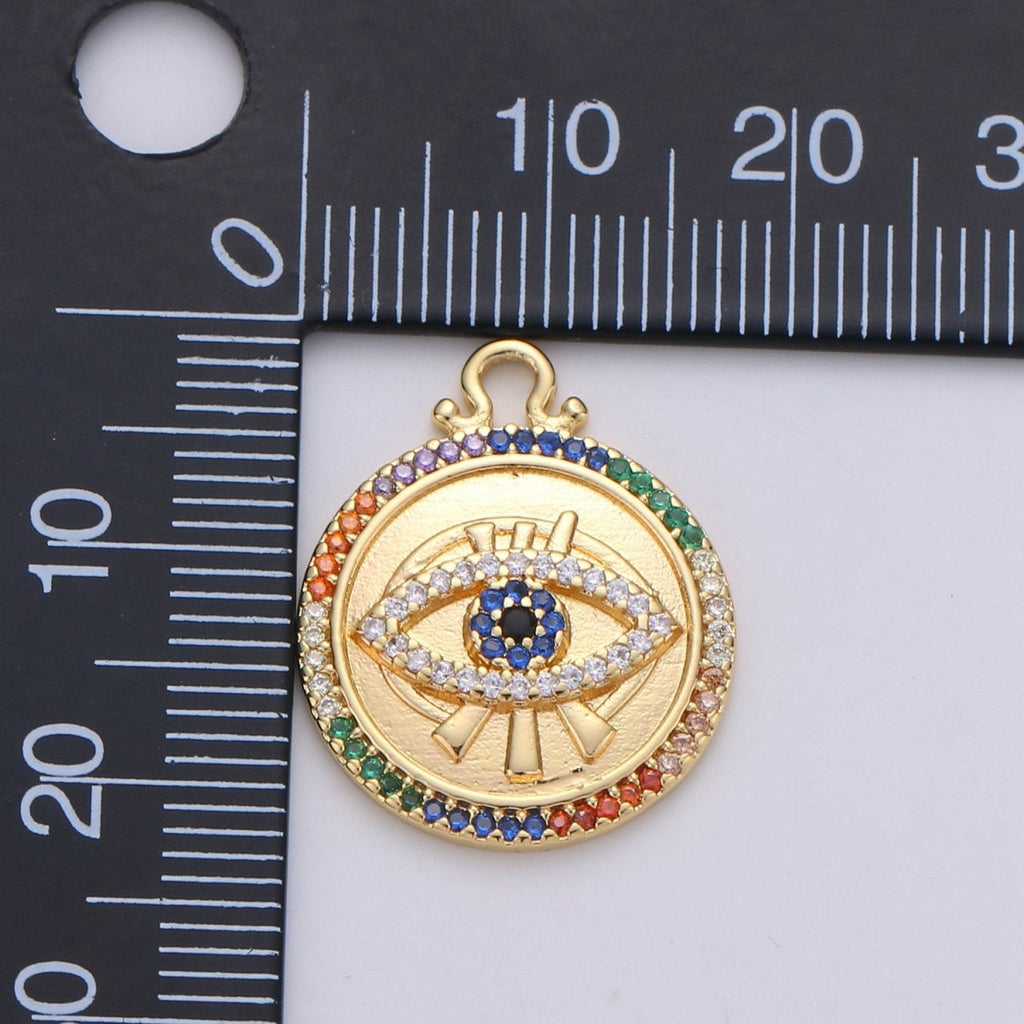 Dainty Gold Evil Eye Charm 14k Gold plated Micro Pave Eye Charm Multi Color CZ evil eye to protects its wearer from negative vibes, C-884 - DLUXCA