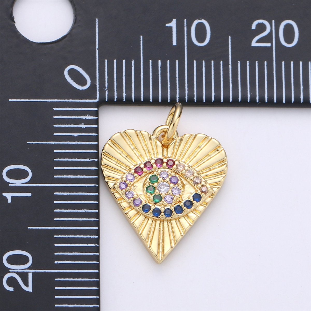 Dainty Gold Eye Charm 14k Gold plated Silver Evil Eye Charm, Cubic Zirconia Love Charm, Medallion Heart Jewelry, Micro Pave Protection Charm C-899 C-900