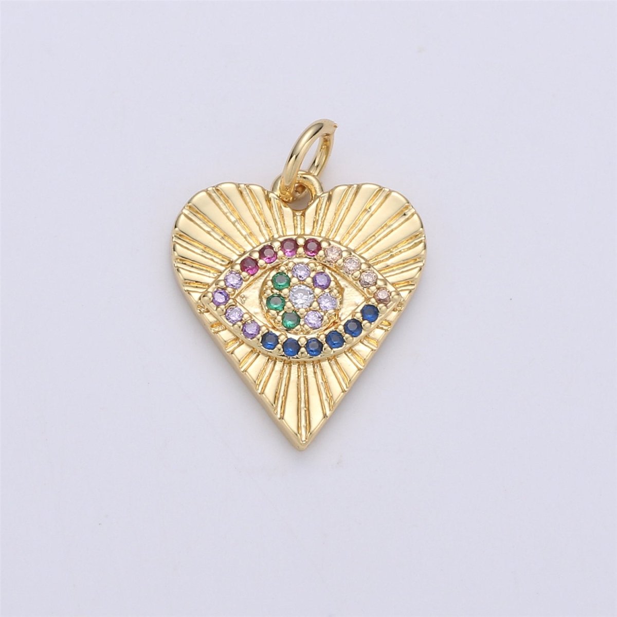 Dainty Gold Eye Charm 14k Gold plated Silver Evil Eye Charm, Cubic Zirconia Love Charm, Medallion Heart Jewelry, Micro Pave Protection Charm C-899 C-900