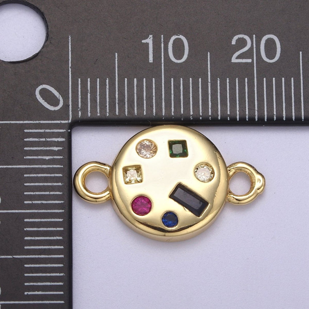 Dainty Gold Fill Round Circle Multi Color Gem Cz Stone Charm Connector for Necklace, Bracelet, Earring Supply F-142 - DLUXCA