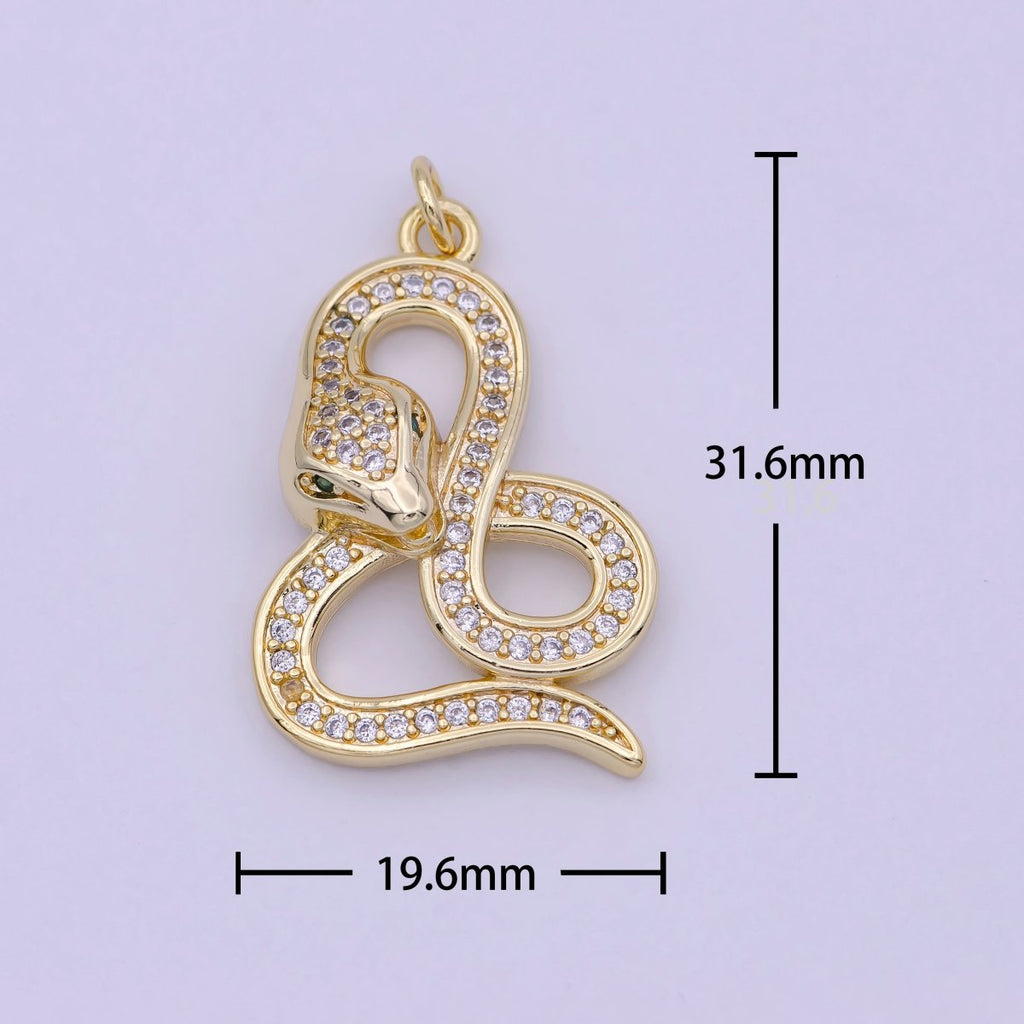 Dainty Gold Fill Snake Charm Micro Pave Serpent Pendant N-921 - DLUXCA