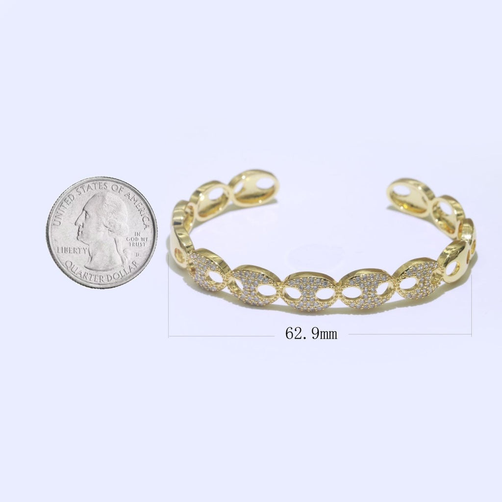 Dainty Gold plated Anchor Link Bangle Bracelet, 14K Gold plated Designer Inspired Gold Bracelet Adjustable Cuff Bracelet | WA-128 Clearance Pricing - DLUXCA