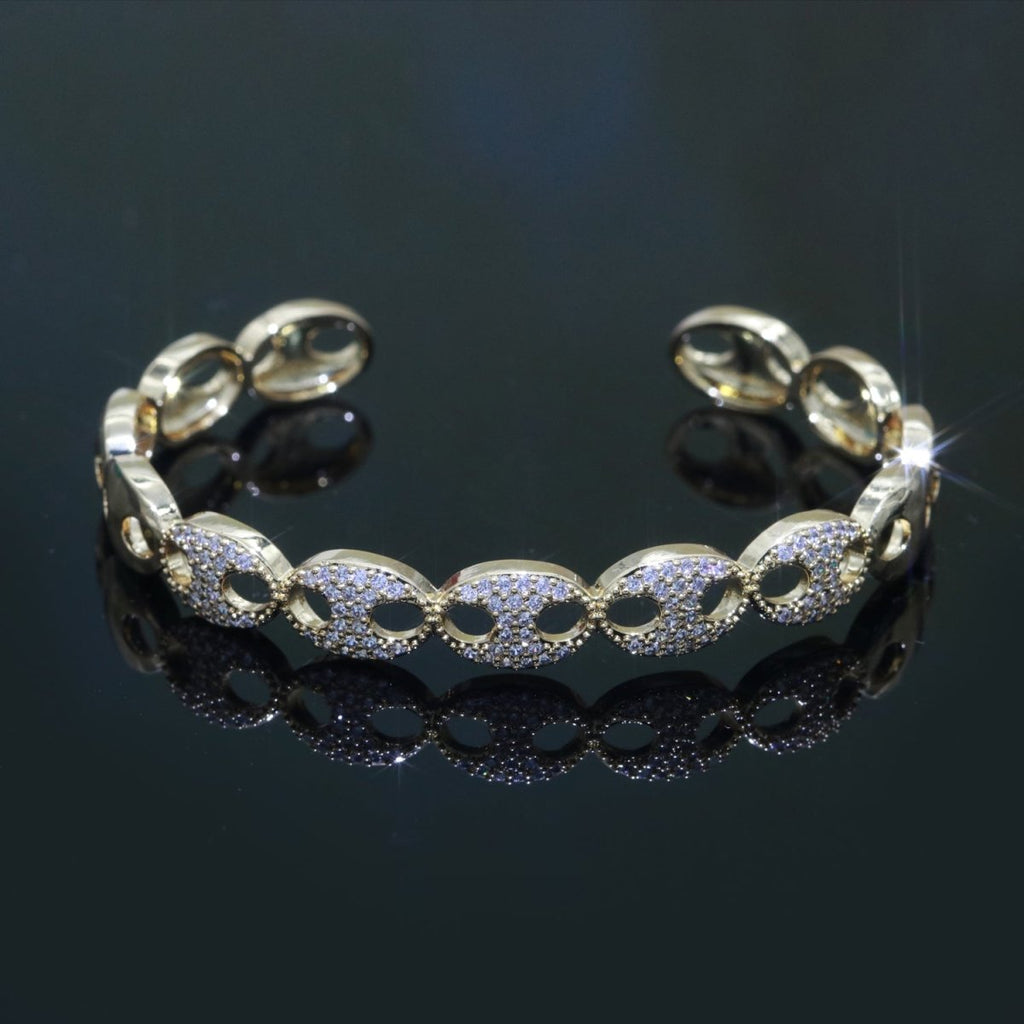 Dainty Gold plated Anchor Link Bangle Bracelet, 14K Gold plated Designer Inspired Gold Bracelet Adjustable Cuff Bracelet | WA-128 Clearance Pricing - DLUXCA