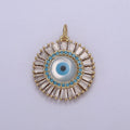 Dainty Gold plated Baguette CZ Evil Eye Charm Necklace | CZ Round Pendant Amulet Protection Jewelry N-827 - DLUXCA