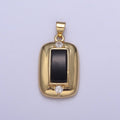 Dainty Gold plated Black Onyx Pendant Tag Charm for Necklace Component H-542 - DLUXCA