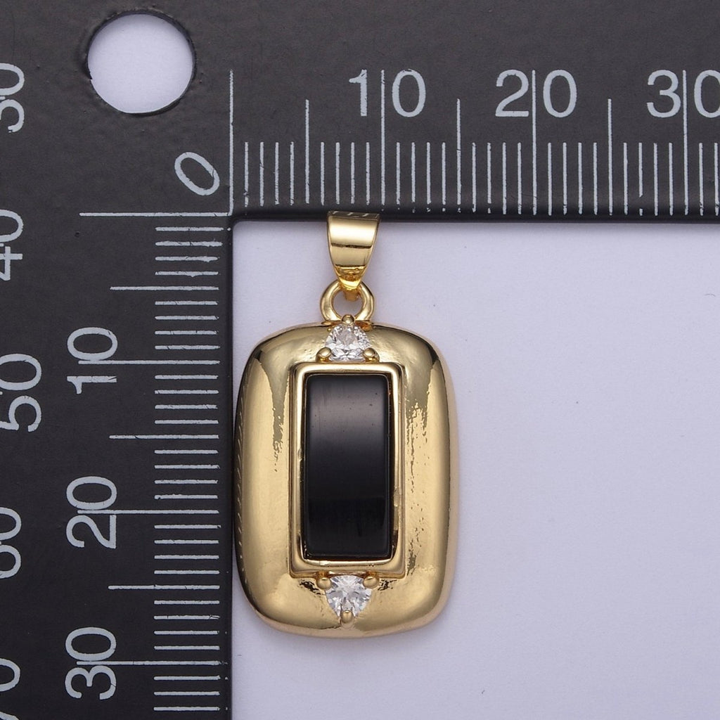 Dainty Gold plated Black Onyx Pendant Tag Charm for Necklace Component H-542 - DLUXCA