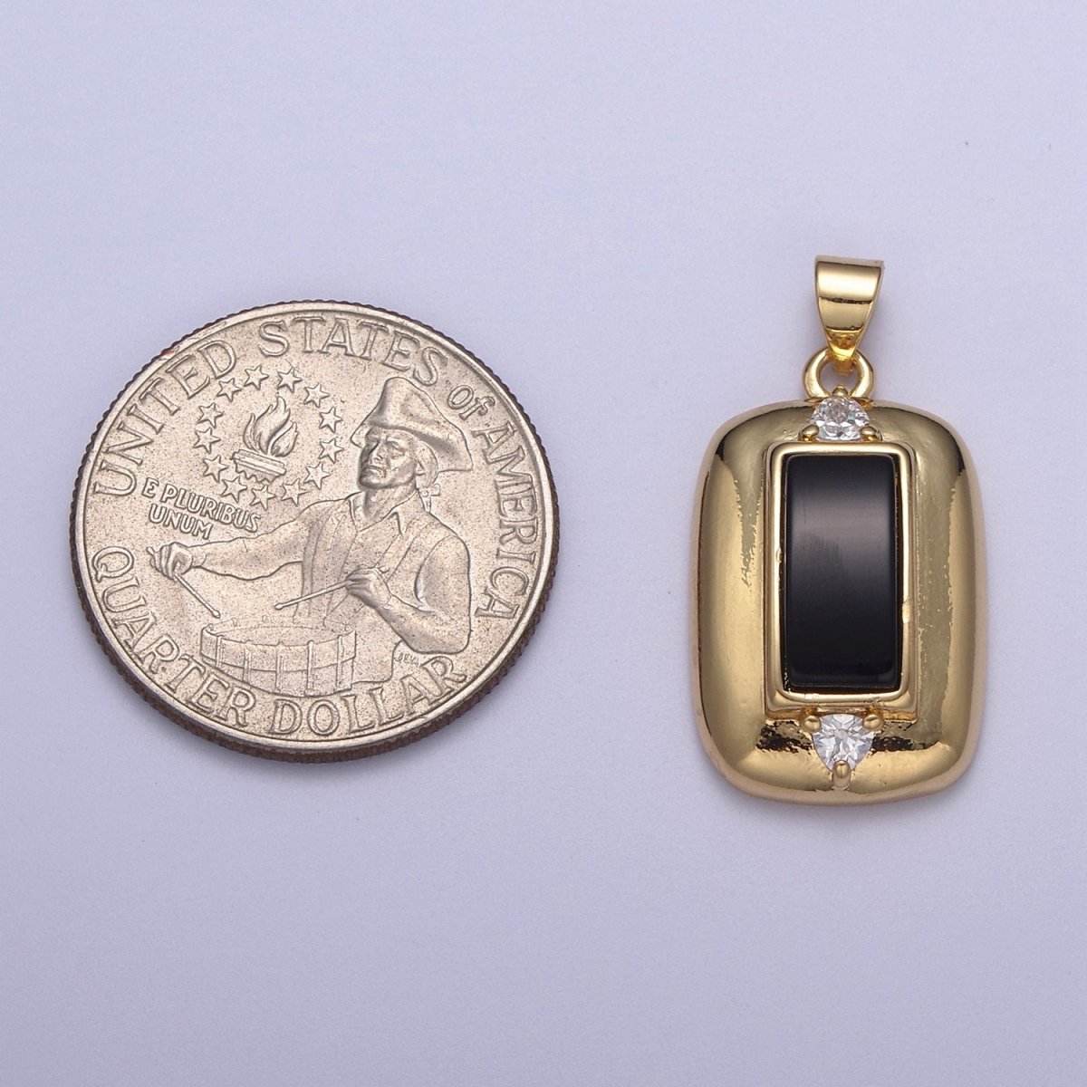 Dainty Gold plated Black Onyx Pendant Tag Charm for Necklace Component H-542 - DLUXCA