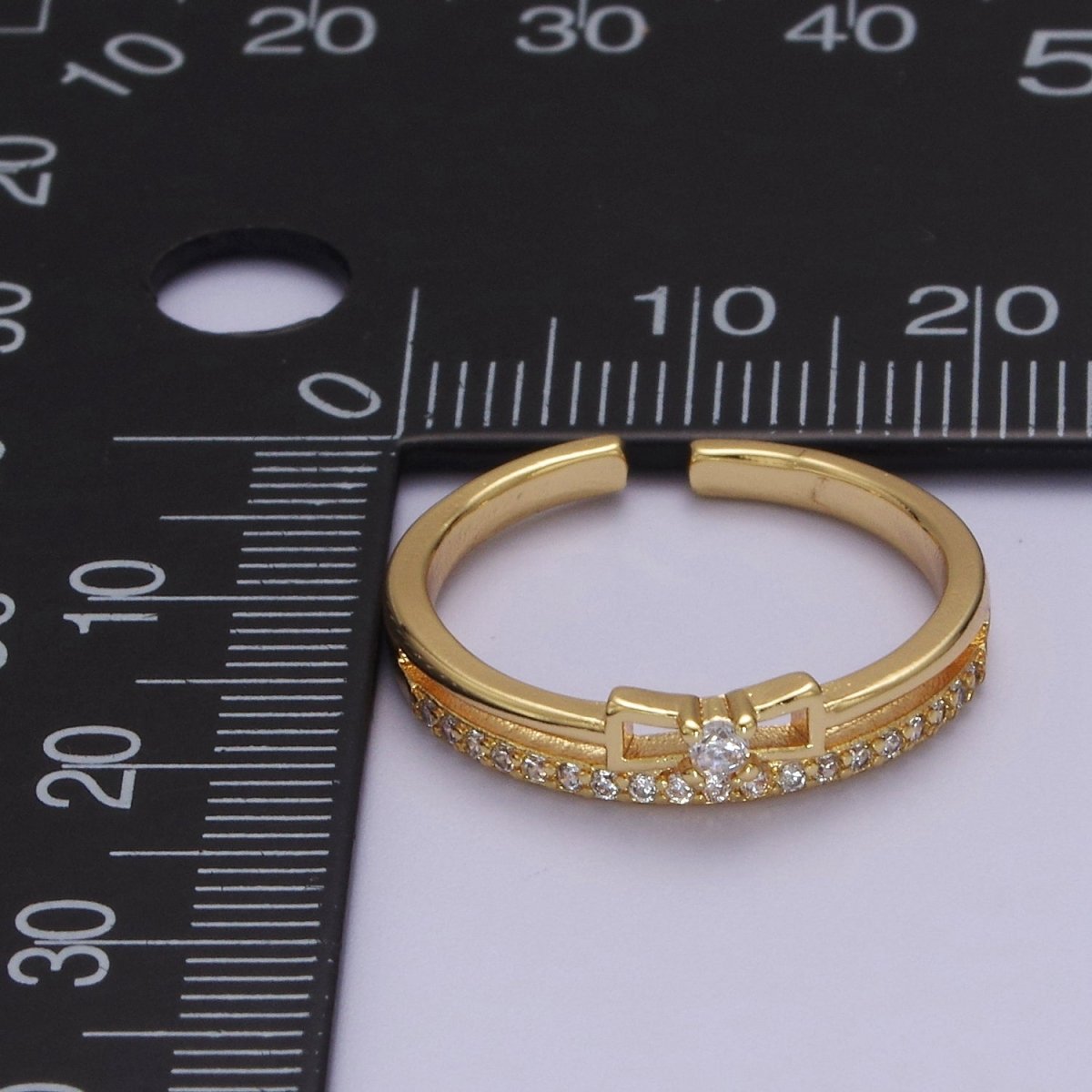 Dainty Gold plated Bow CZ Ring Open Adjustable Ring S-514 - DLUXCA