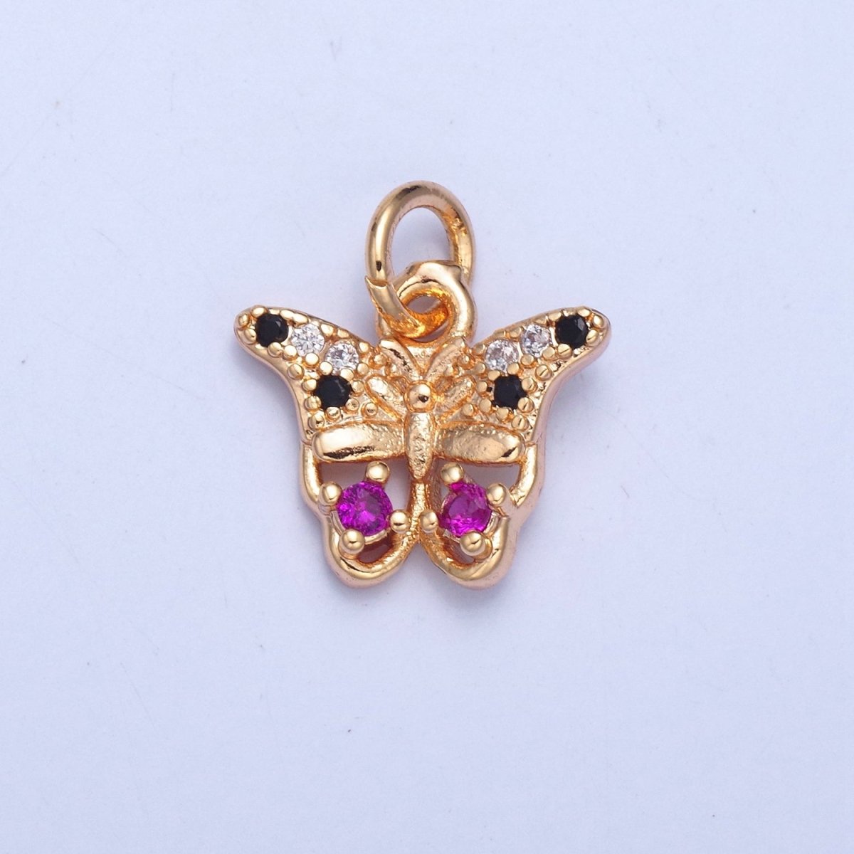 Dainty Gold plated Butterfly Charm, Micro Pave Clear/Multicolor Fuchsia CZ Mariposa Charm For Jewelry Making X-038 X-039