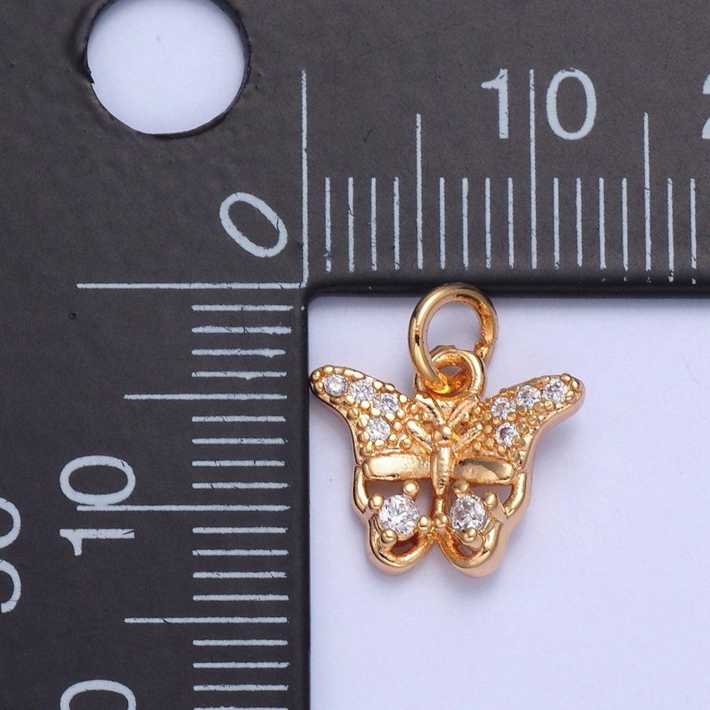 Dainty Gold plated Butterfly Charm, Micro Pave Clear/Multicolor Fuchsia CZ Mariposa Charm For Jewelry Making X-038 X-039