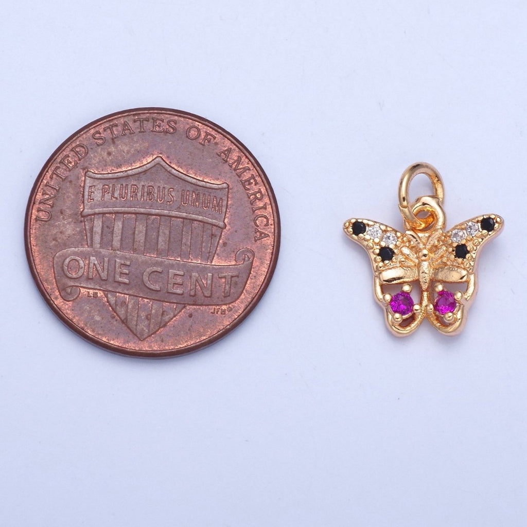 Dainty Gold plated Butterfly Charm, Micro Pave Clear/Multicolor Fuchsia CZ Mariposa Charm For Jewelry Making X-038 X-039