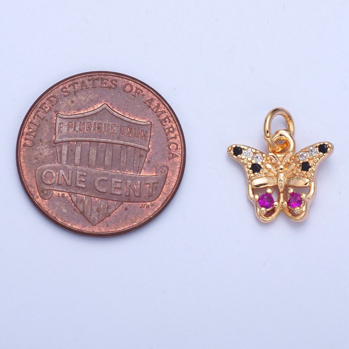 Dainty Gold plated Butterfly Charm, Micro Pave Clear/Multicolor Fuchsia CZ Mariposa Charm For Jewelry Making X-038 X-039