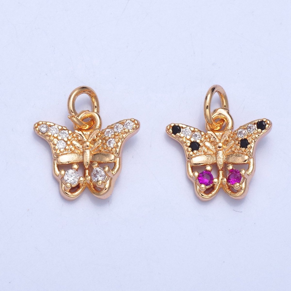 Dainty Gold plated Butterfly Charm, Micro Pave Clear/Multicolor Fuchsia CZ Mariposa Charm For Jewelry Making X-038 X-039