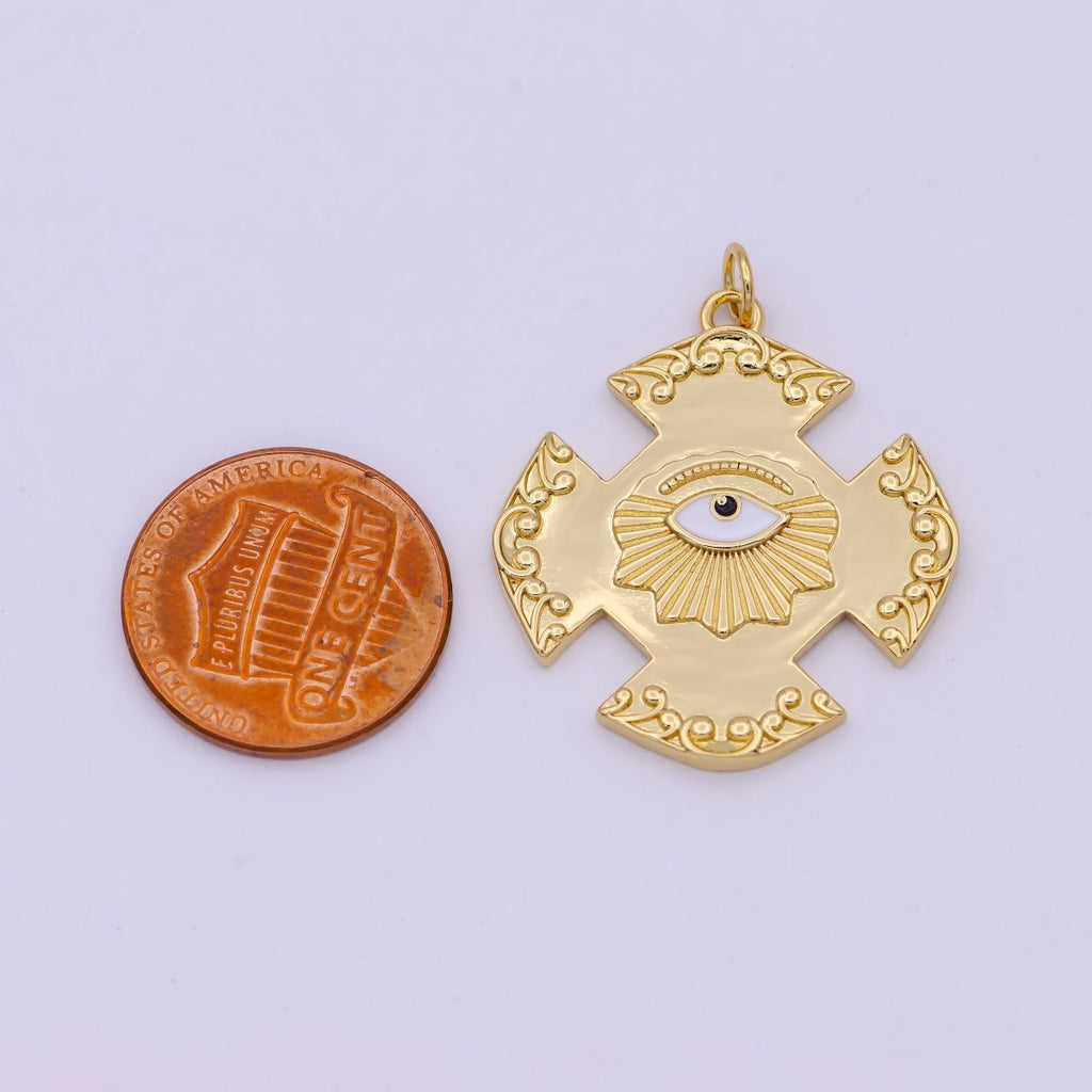 Dainty Gold plated Cross Evil Eye Charm Medallion Pendant for Bracelet Necklace Supply N-363 - DLUXCA