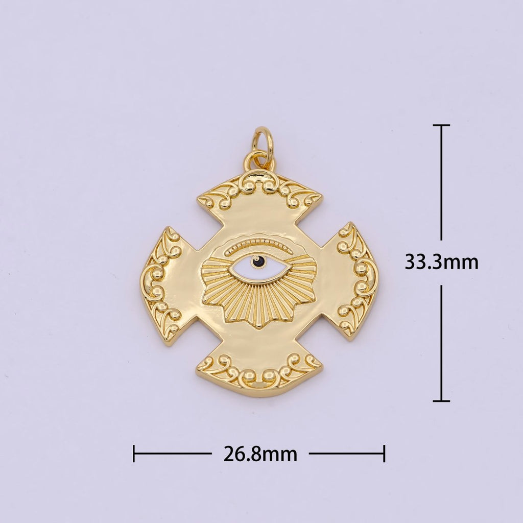 Dainty Gold plated Cross Evil Eye Charm Medallion Pendant for Bracelet Necklace Supply N-363 - DLUXCA