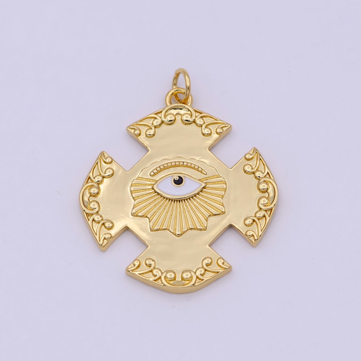 Dainty Gold plated Cross Evil Eye Charm Medallion Pendant for Bracelet Necklace Supply N-363 - DLUXCA