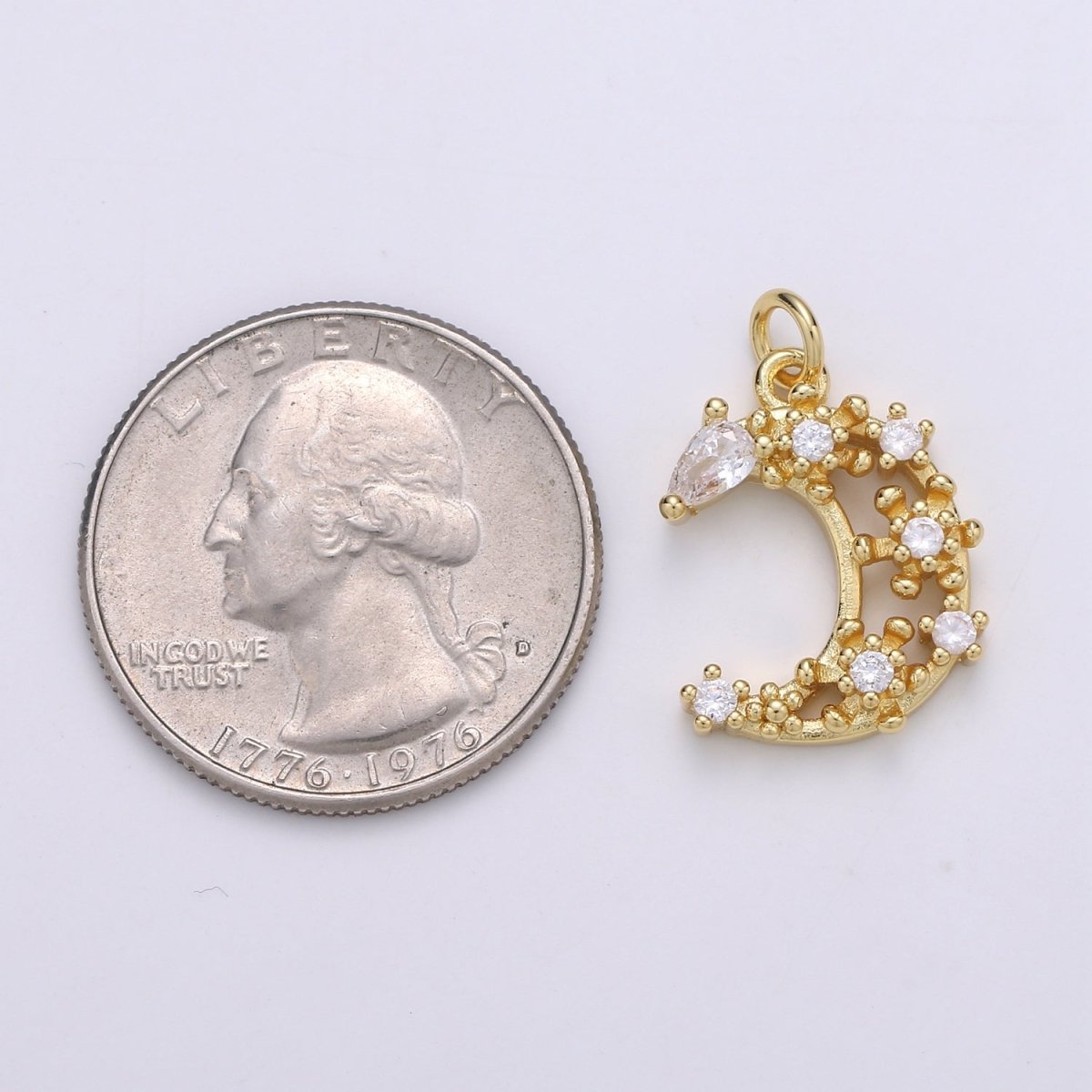 Dainty Gold plated Crystal Moon Charm D-871 - DLUXCA